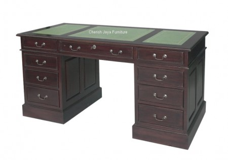 DBT 016-M Name: Solo desk with top leather & Gold Print Size: W=135 x D=75 x H=80cm  DBT 016-XL Size: W=160 x D=85 x H=80 cm Solo desk with top leather & Gold Print  Wood: Solid Mahogany Remark: It will be delivered knock down in 3 parts.